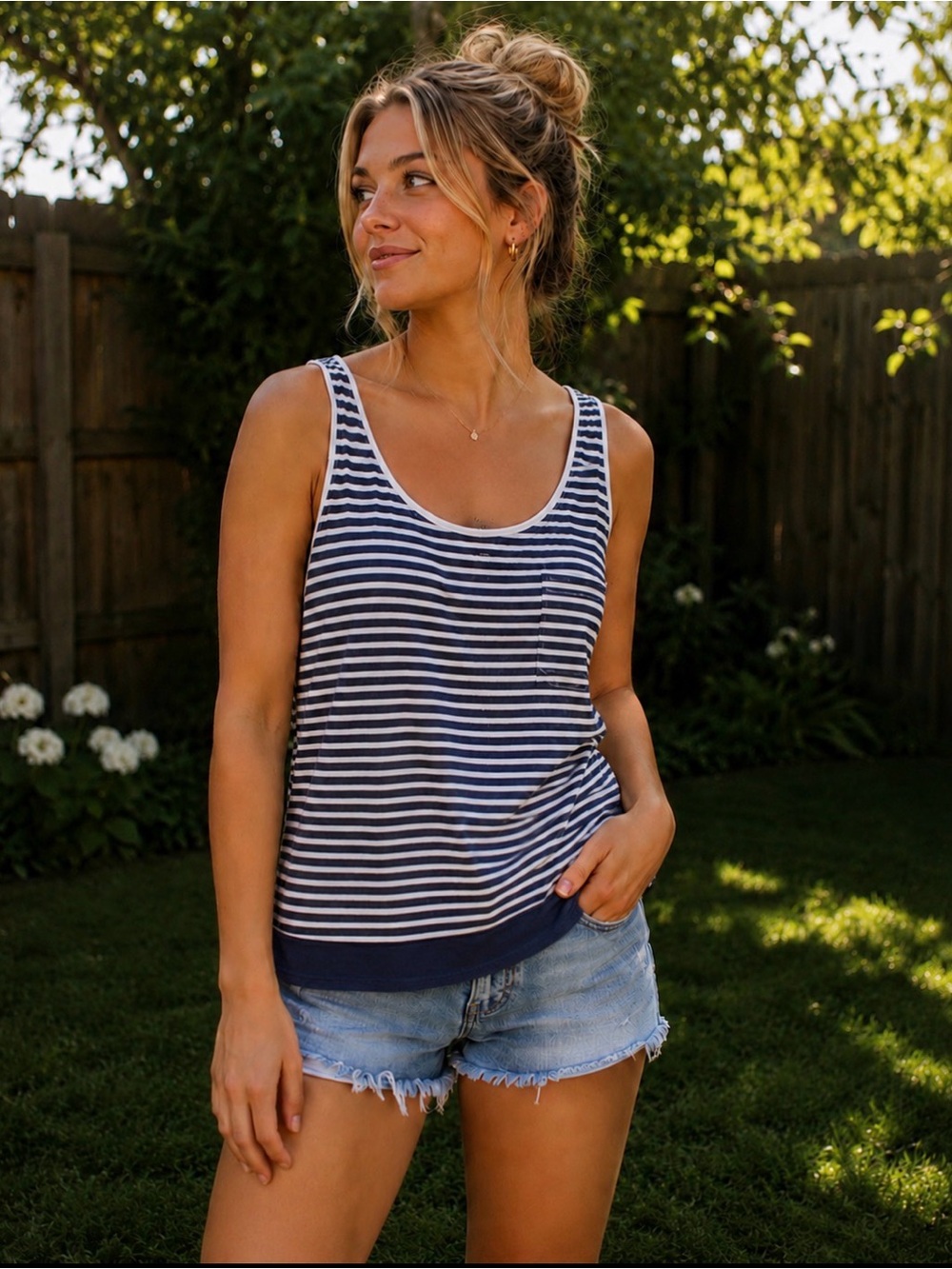Tommy Hilfiger sleeveless blue & white striped top